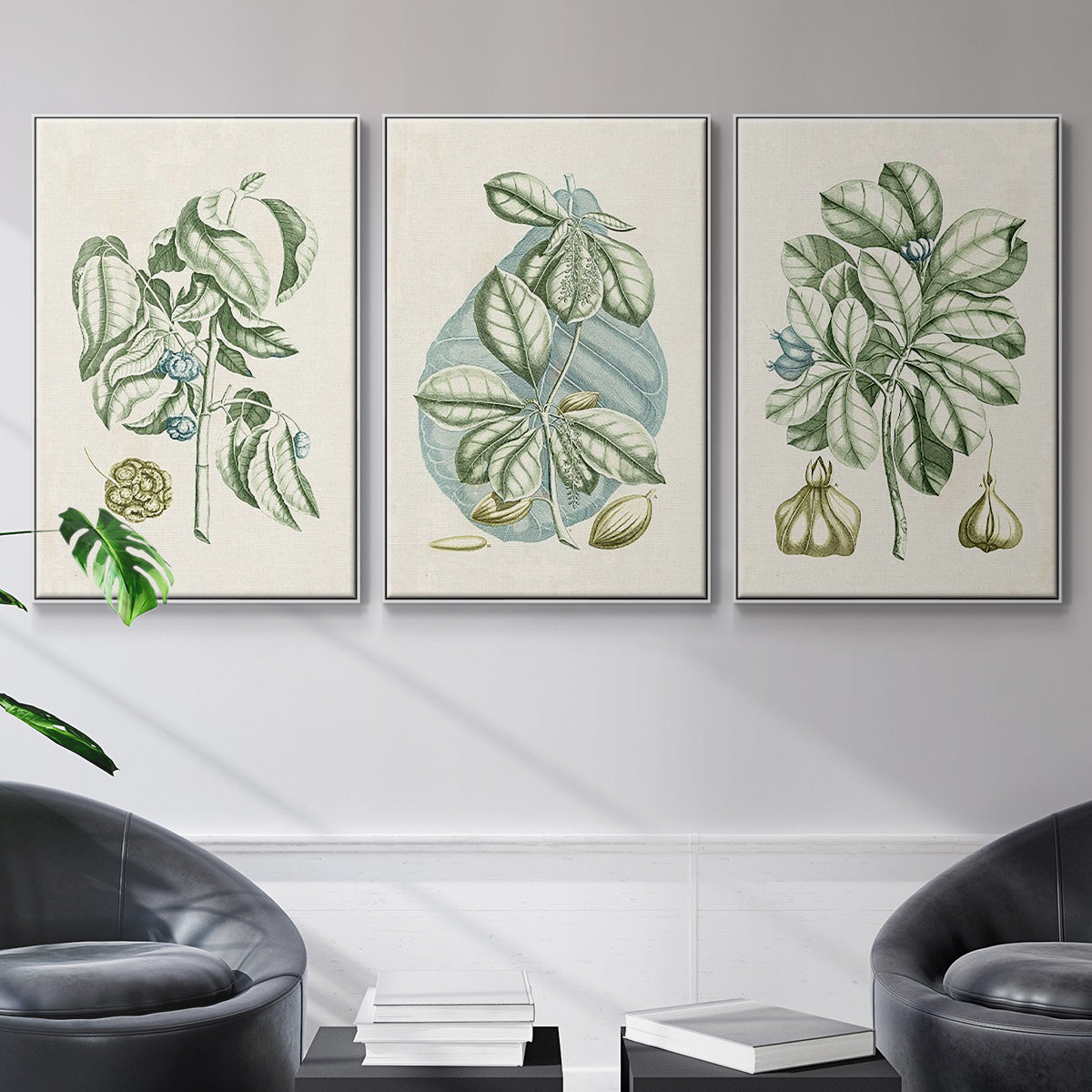 Buchoz Tropicals IX - Framed Premium Gallery Wrapped Canvas L Frame 3 Piece Set - Ready to Hang