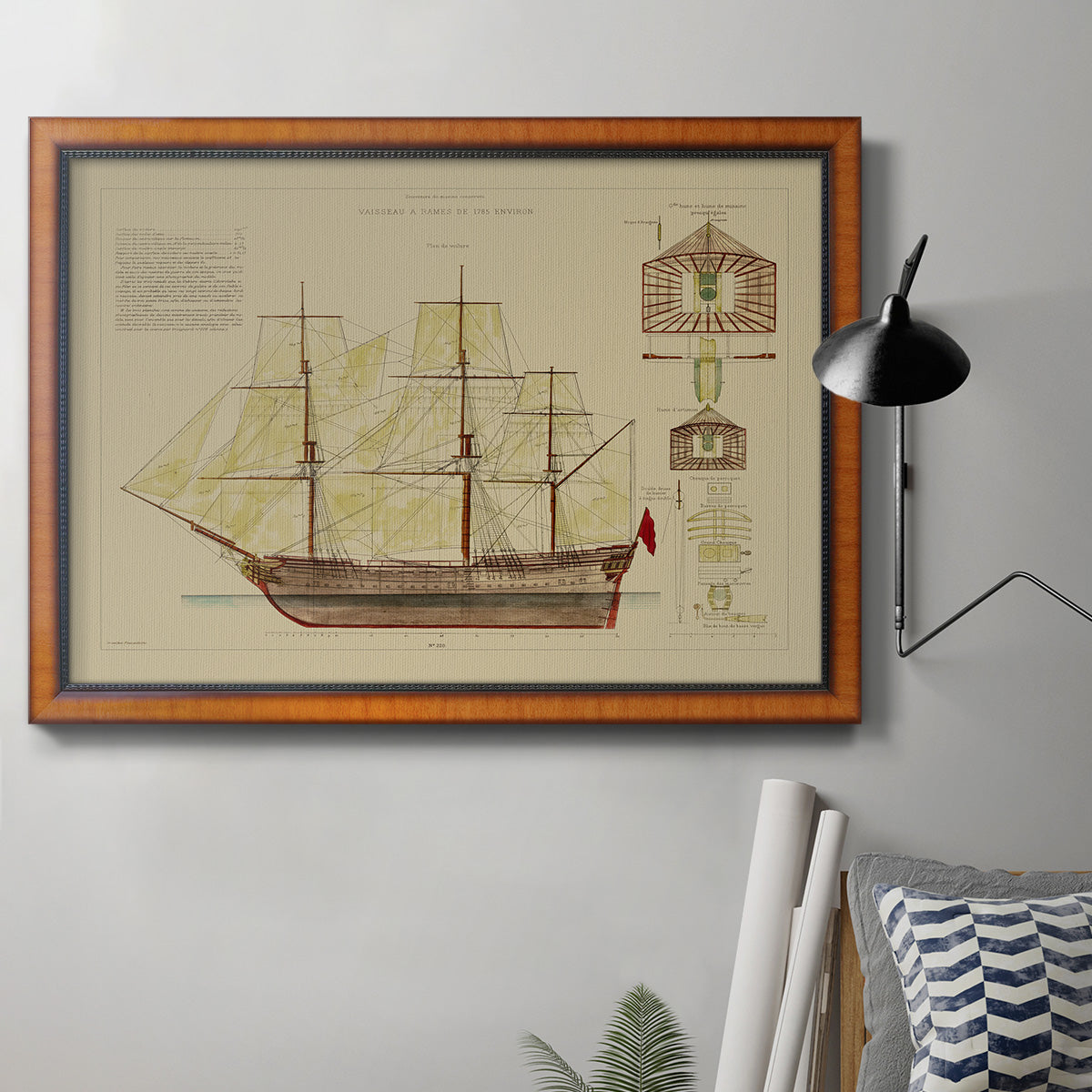 Antique Ship Plan VIII Premium Framed Canvas- Ready to Hang