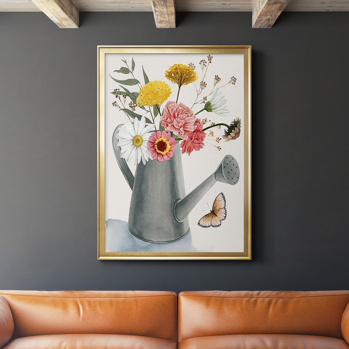 Watering Can Bouquet II - Modern Framed Canvas Print