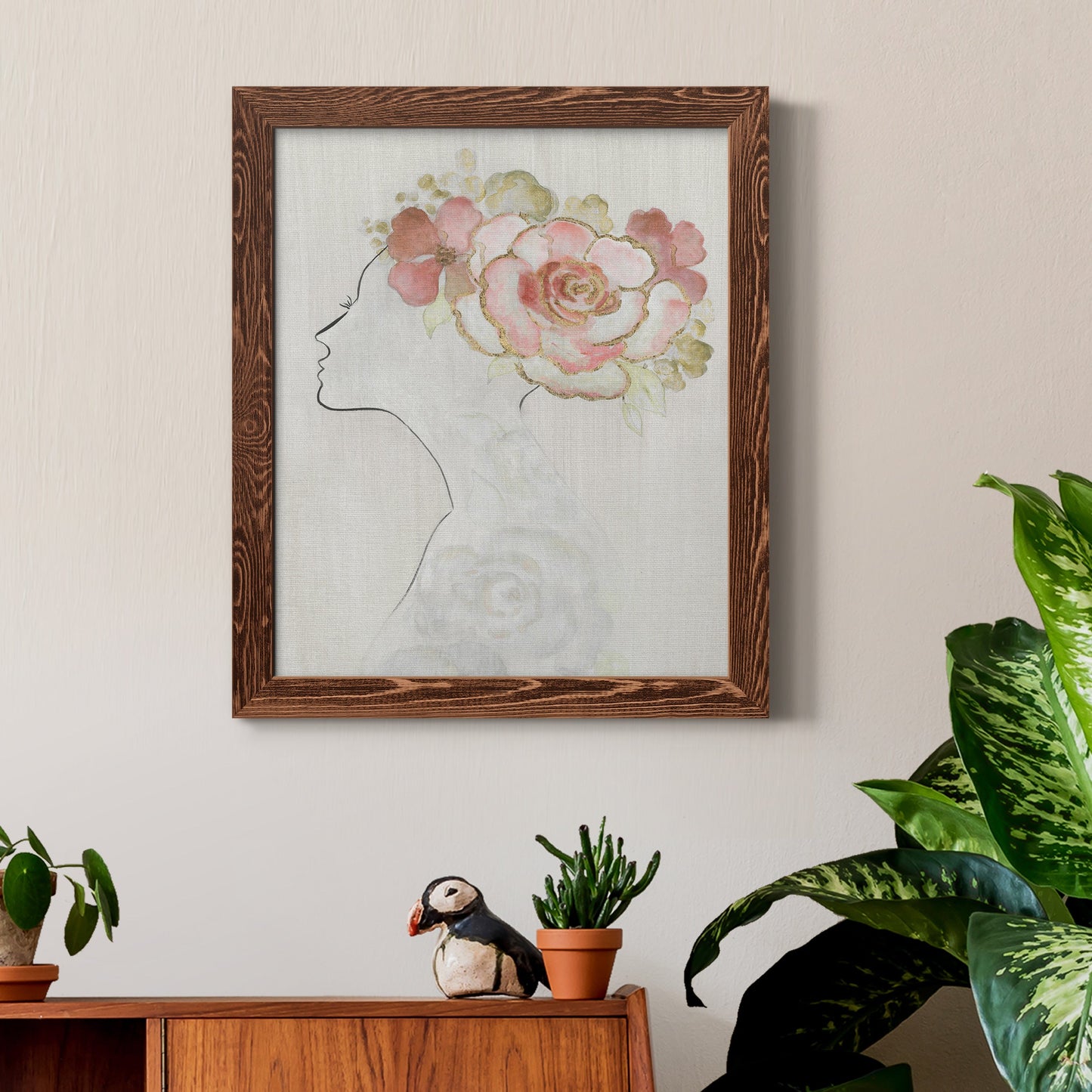 Fashion Floral Silhouette II - Barnwood Framed Canvas Print