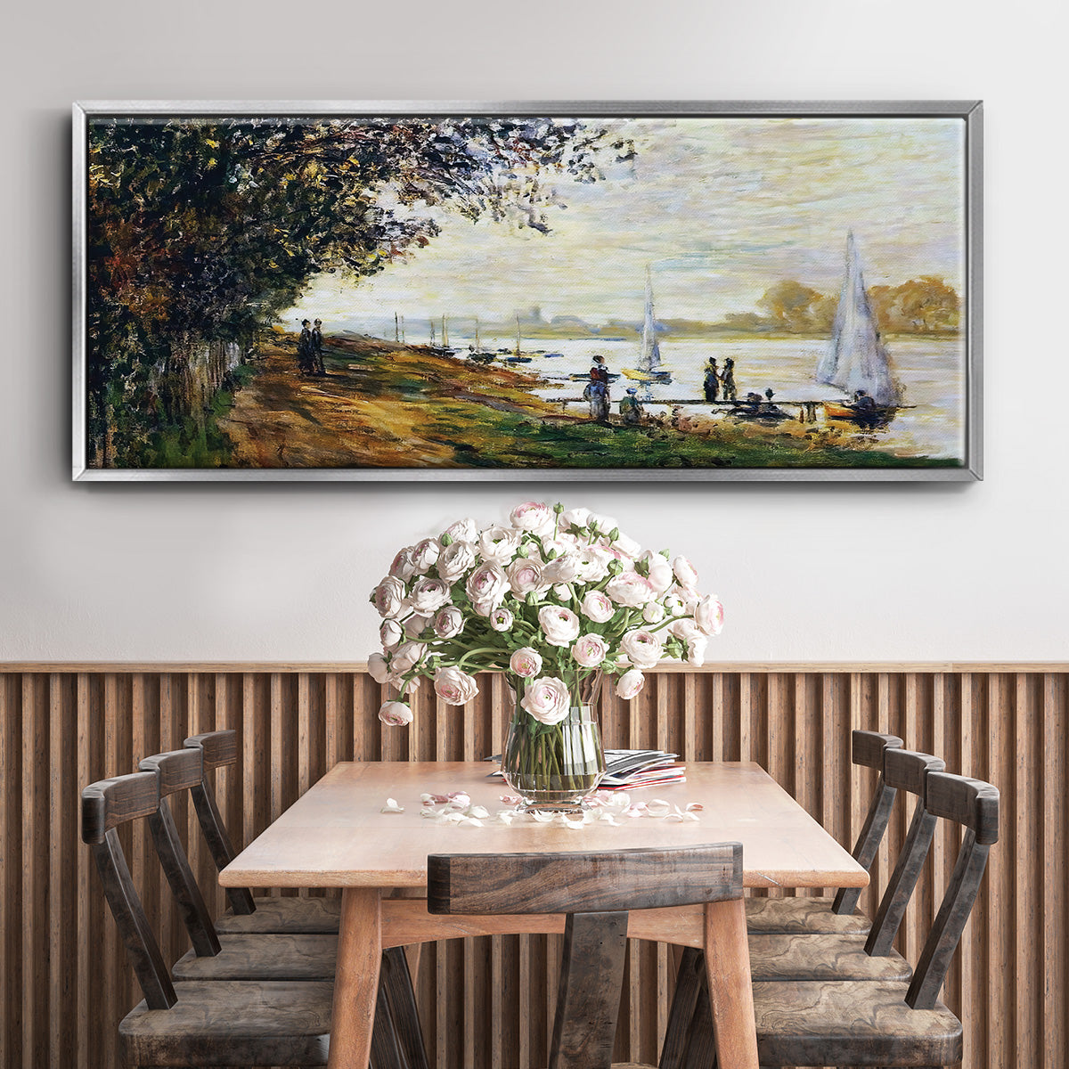 The Riverbank at Le Petit - Floater Framed Canvas Print