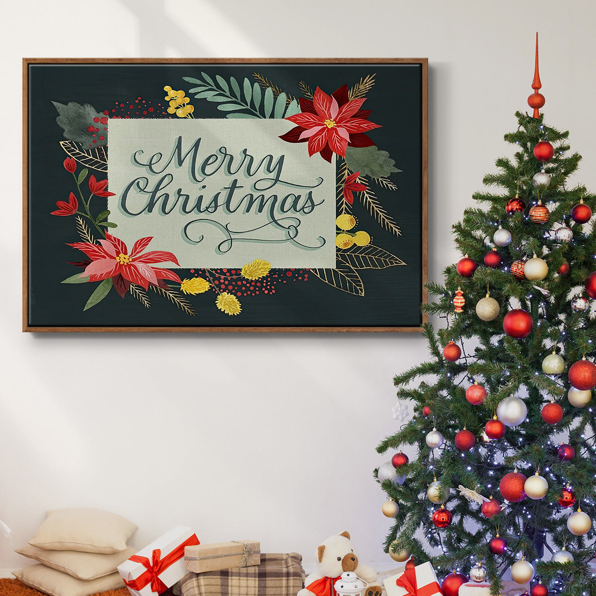 Bright Christmas Night Collection A - Framed Gallery Wrapped Canvas in Floating Frame