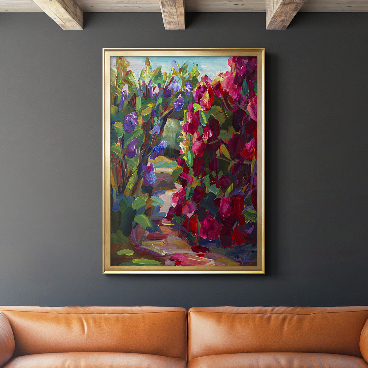 Lilacs & Rhodies - Modern Framed Canvas Print