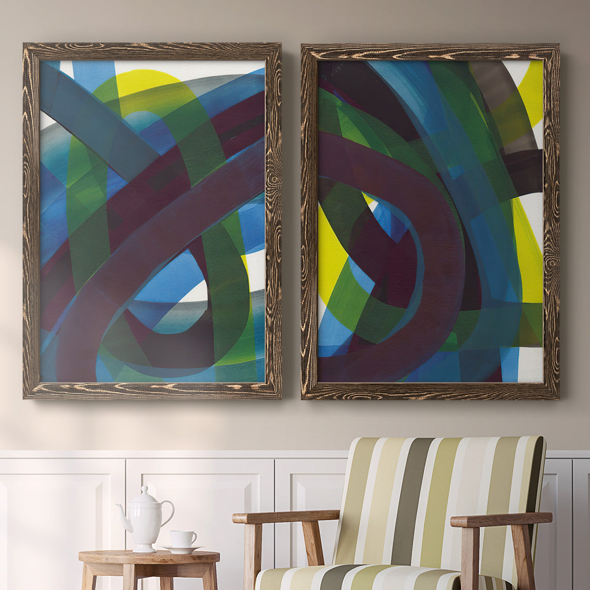 Cool Network I - Premium Framed Canvas 2 Piece Set - Ready to Hang