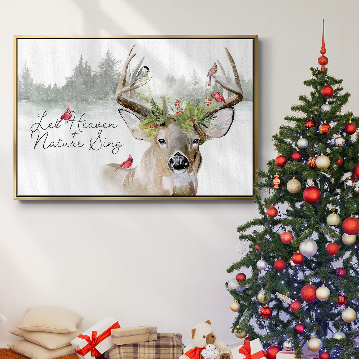 Holiday Deer Collection A - Floater Framed Canvas Print