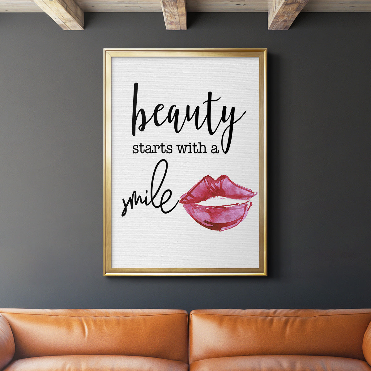 Beauty Starts With A Smile - Modern Framed Canvas Print