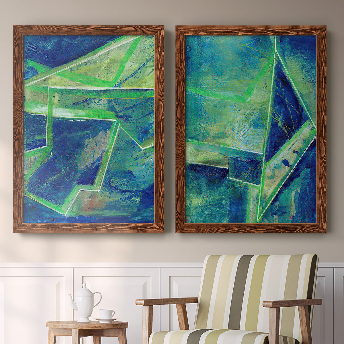 Geometric in Cool I - Premium Framed Canvas 2 Piece Set - Ready to Hang