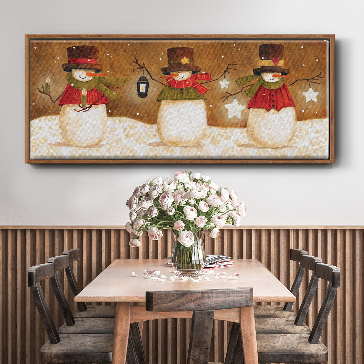 Top Hat Snowmen - Floater Framed Canvas Print