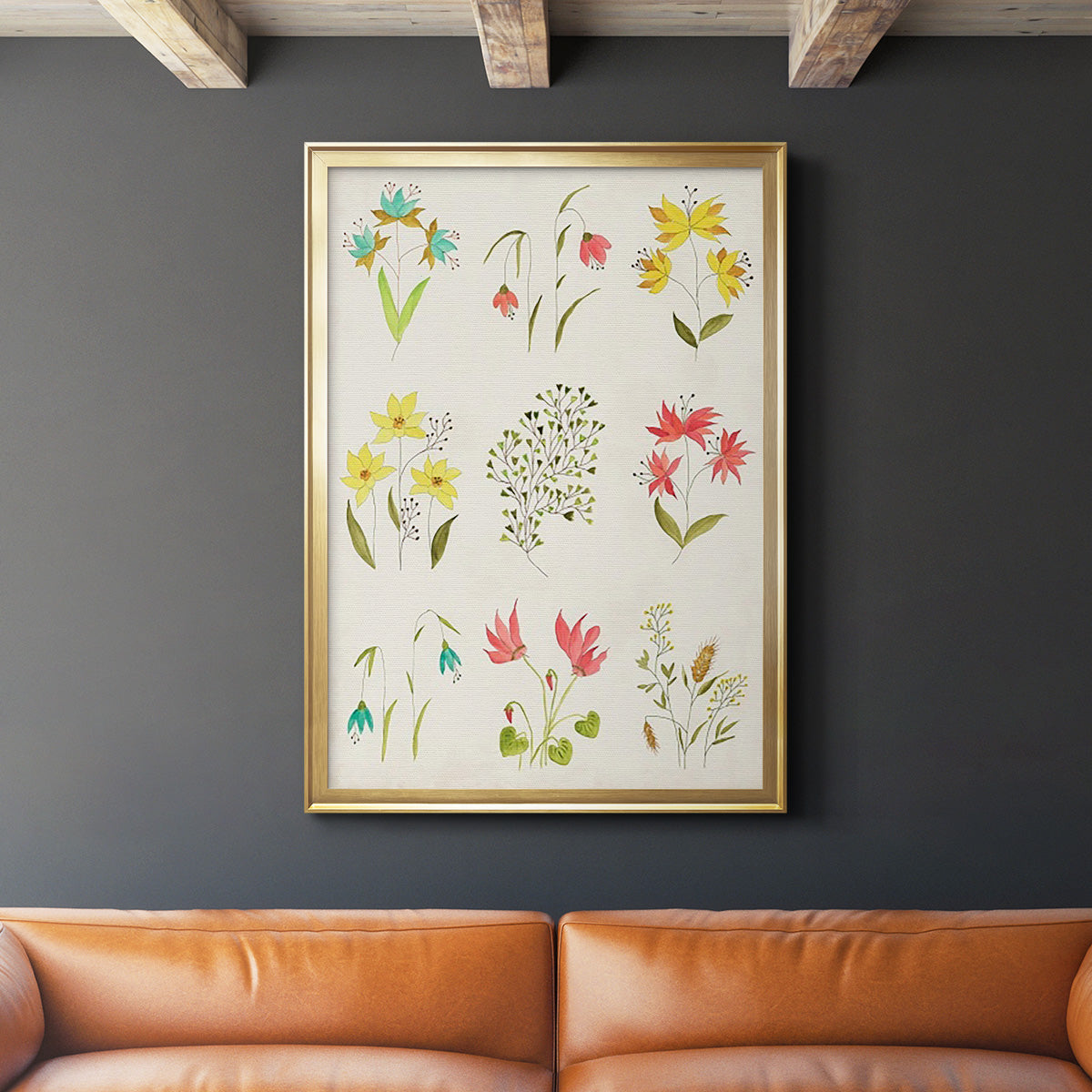 Floral Gatherings Grid - Modern Framed Canvas Print