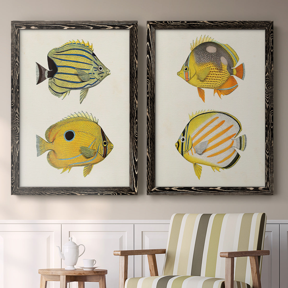 Yellow & Grey Fish III - Premium Framed Canvas 2 Piece Set - Ready to Hang