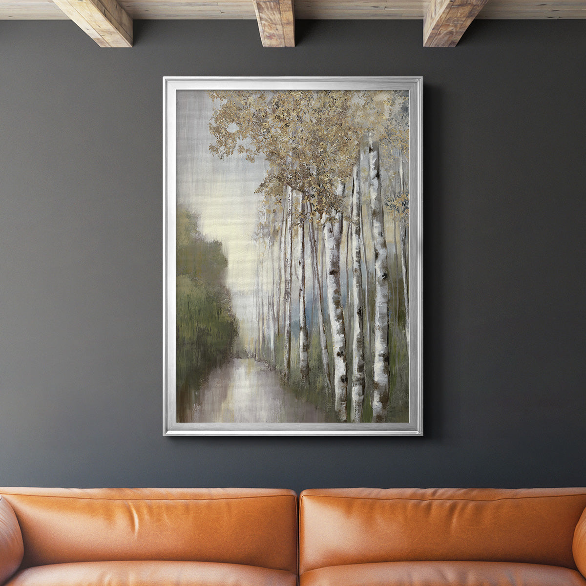 Woodland Walk Neutral - Modern Framed Canvas Print