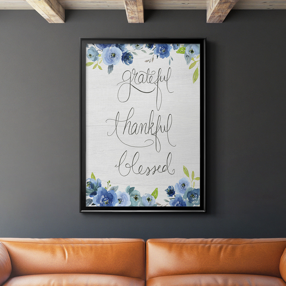 Grateful, Thankful, Blessed - Modern Framed Canvas Print