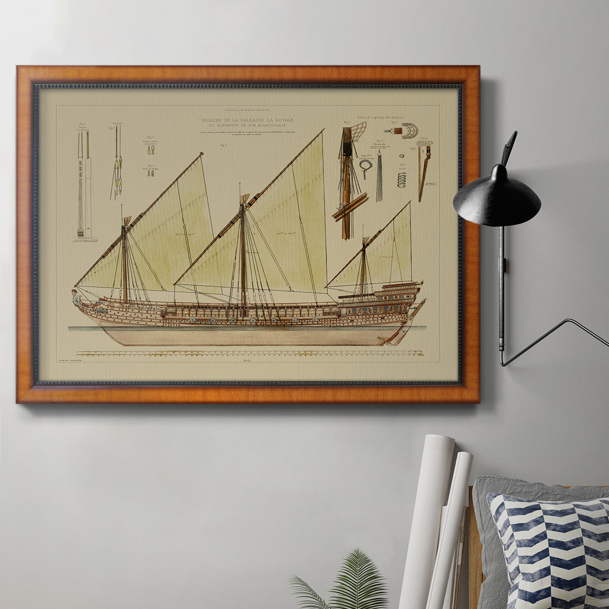 Antique Ship Plan VI Premium Framed Canvas- Ready to Hang