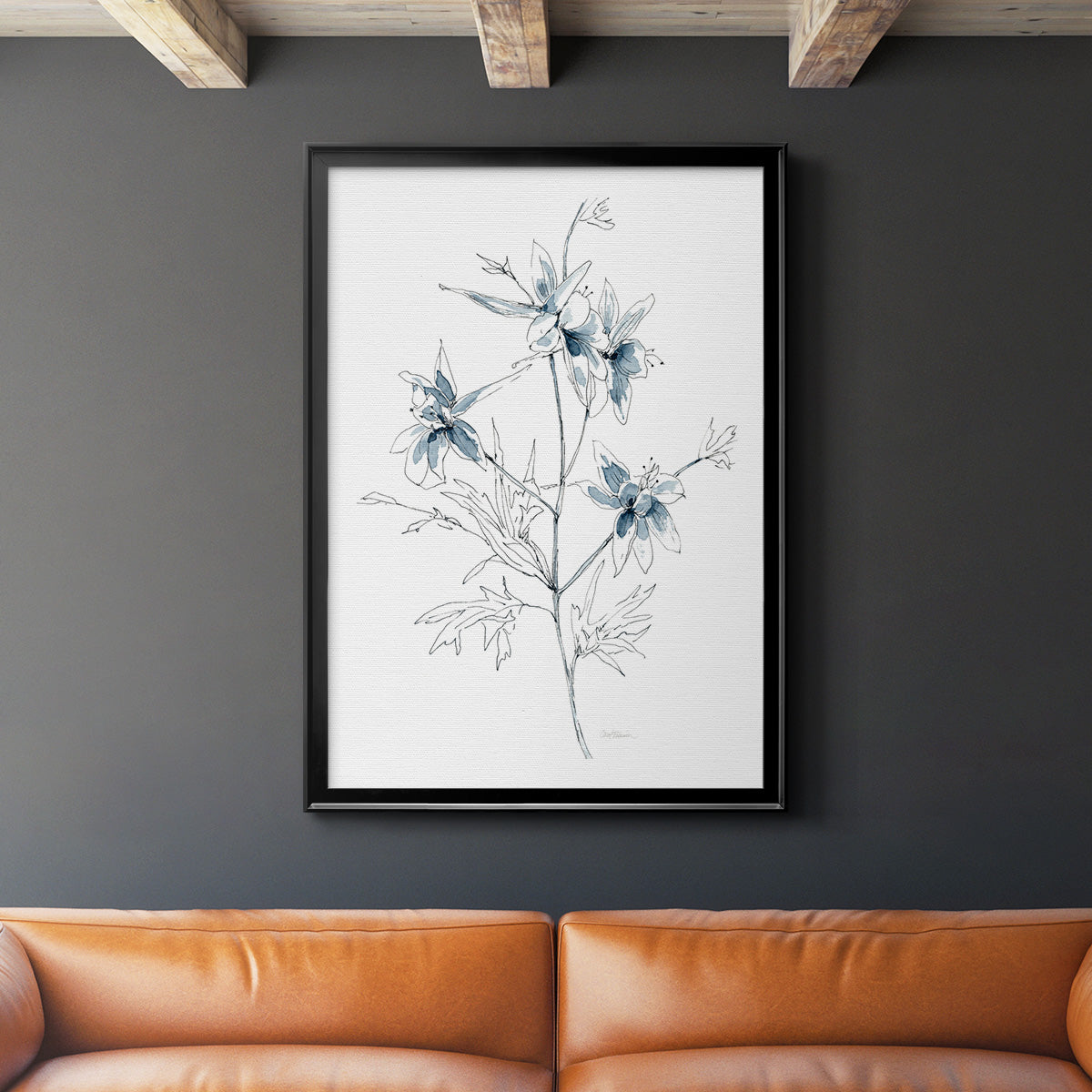 Indigo Sketch II - Modern Framed Canvas Print