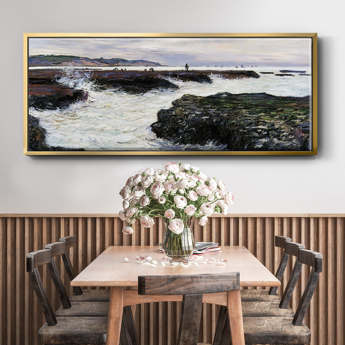 The Rocks at Pourville, Low Tide, 1882 - Floater Framed Canvas Print