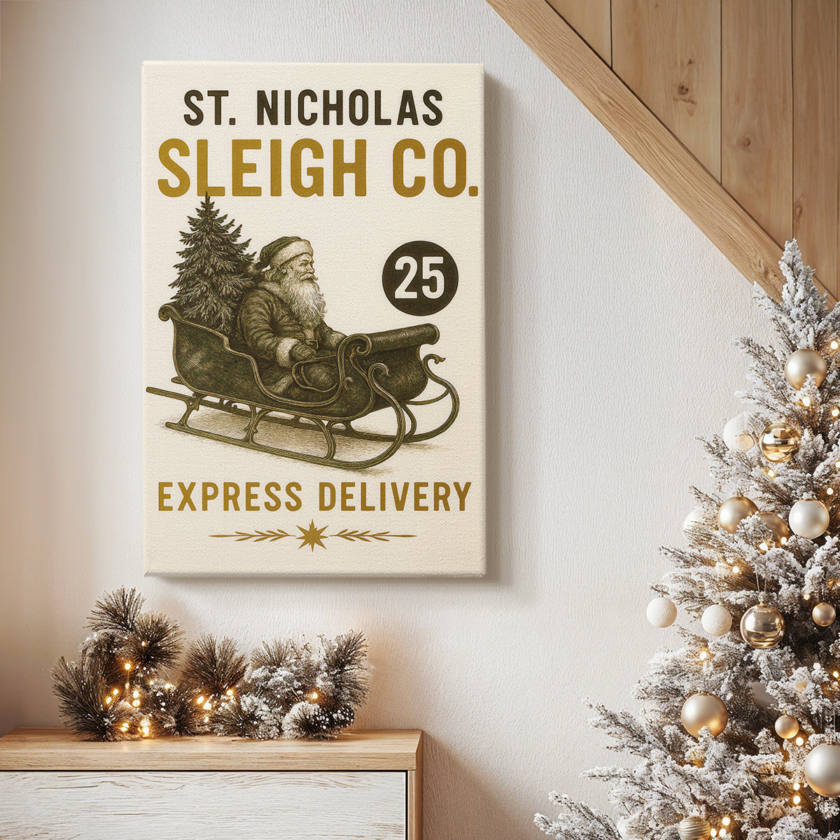 Tinsel-Gold Evergreen Village - Canvas Art Print