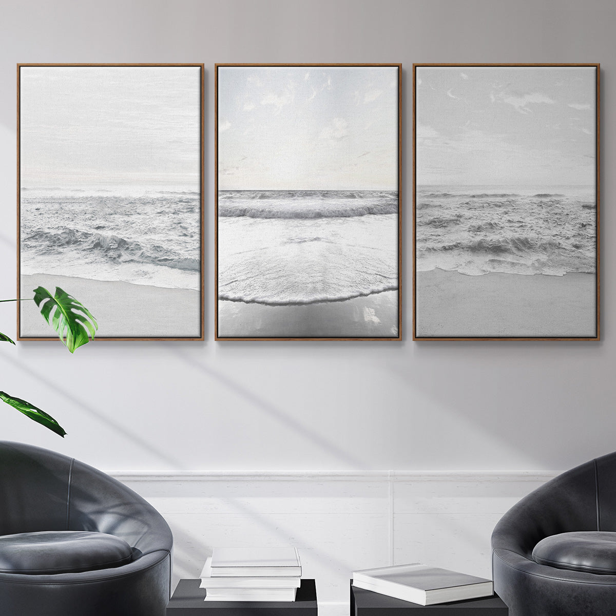 Gentle Tides I - Framed Premium Gallery Wrapped Canvas L Frame 3 Piece Set - Ready to Hang