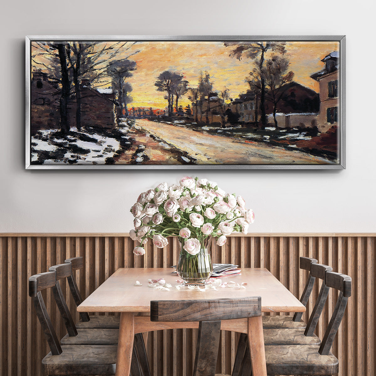 Road at Louveciennes, Melting Snow, Sunset, 1870 - Floater Framed Canvas Print