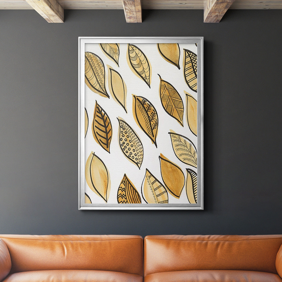 Patterned Leaf Shapes II - Modern Framed Canvas Print