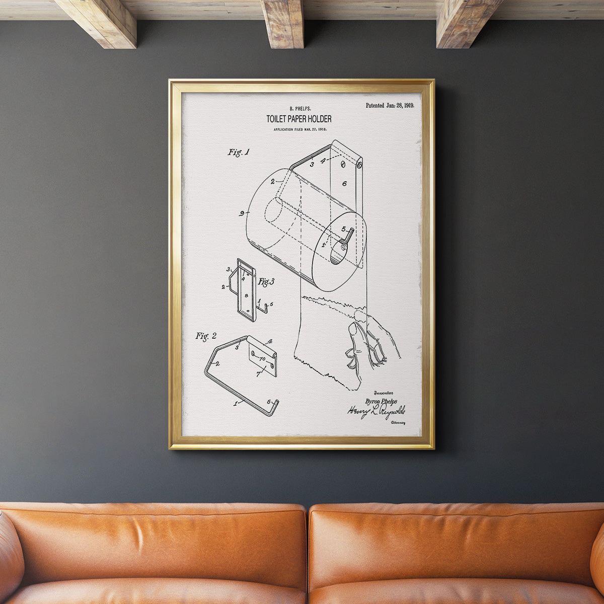 Toilet Paper Patent II - Modern Framed Canvas Print