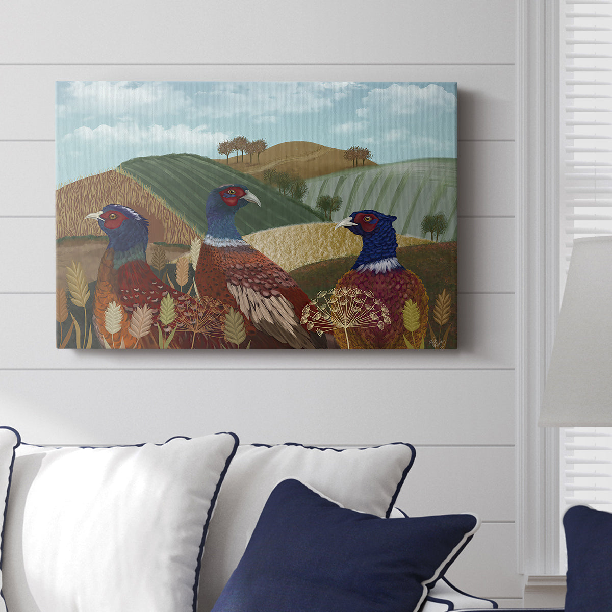 Pheasant Trio in Field - Canvas Art Print