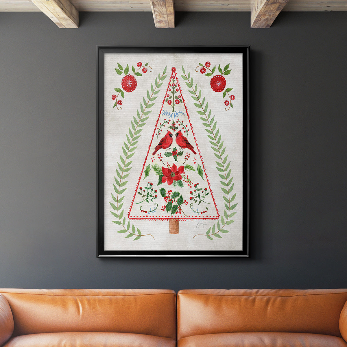 Christmas Folk Tree - Modern Framed Canvas Print