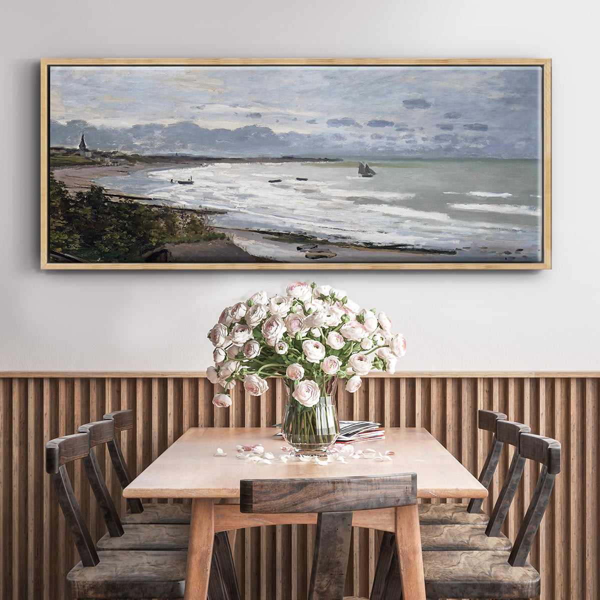 The Beach at Saint Adresse, 1876 - Floater Framed Canvas Print