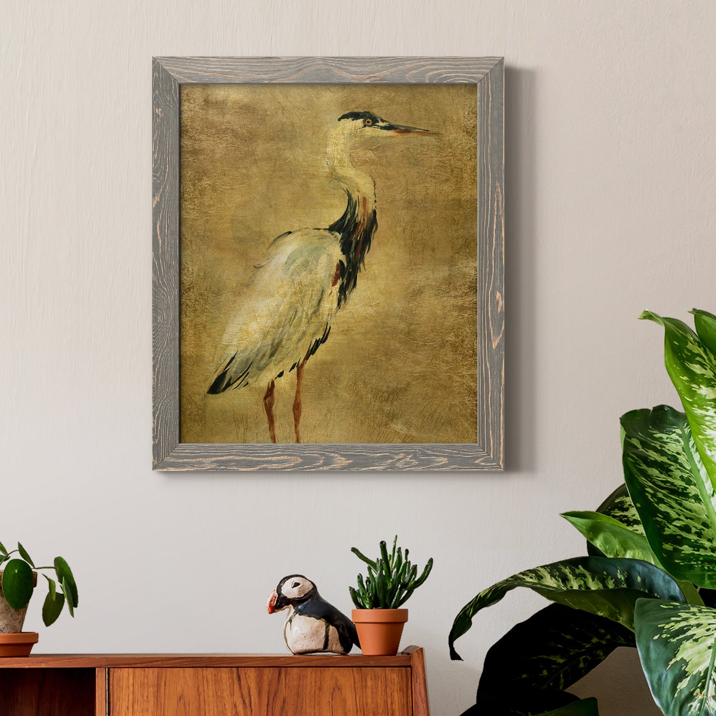 Gold Crane at Dusk I - Premium Canvas Framed in Barnwood - Ready to Hang