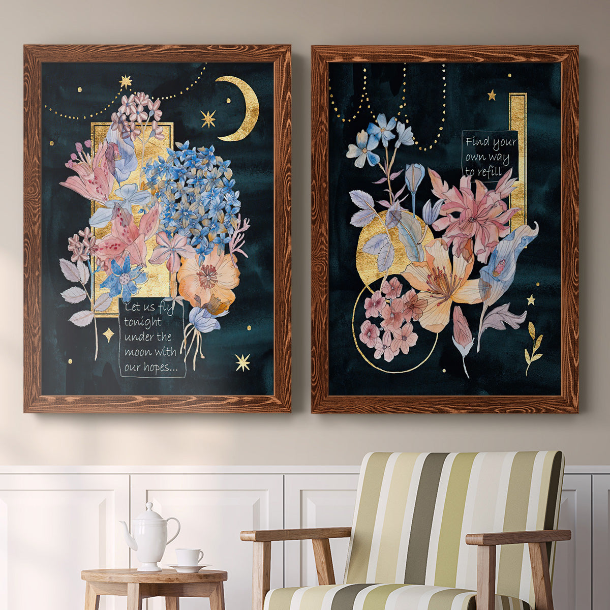 Moonlight Flowers I - Premium Framed Canvas 2 Piece Set - Ready to Hang