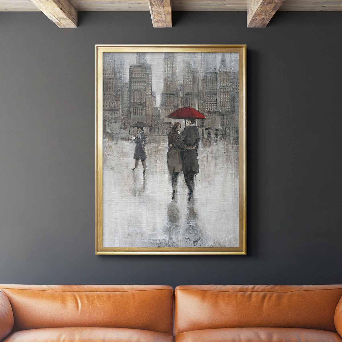 Rain in The City II - Modern Framed Canvas Print