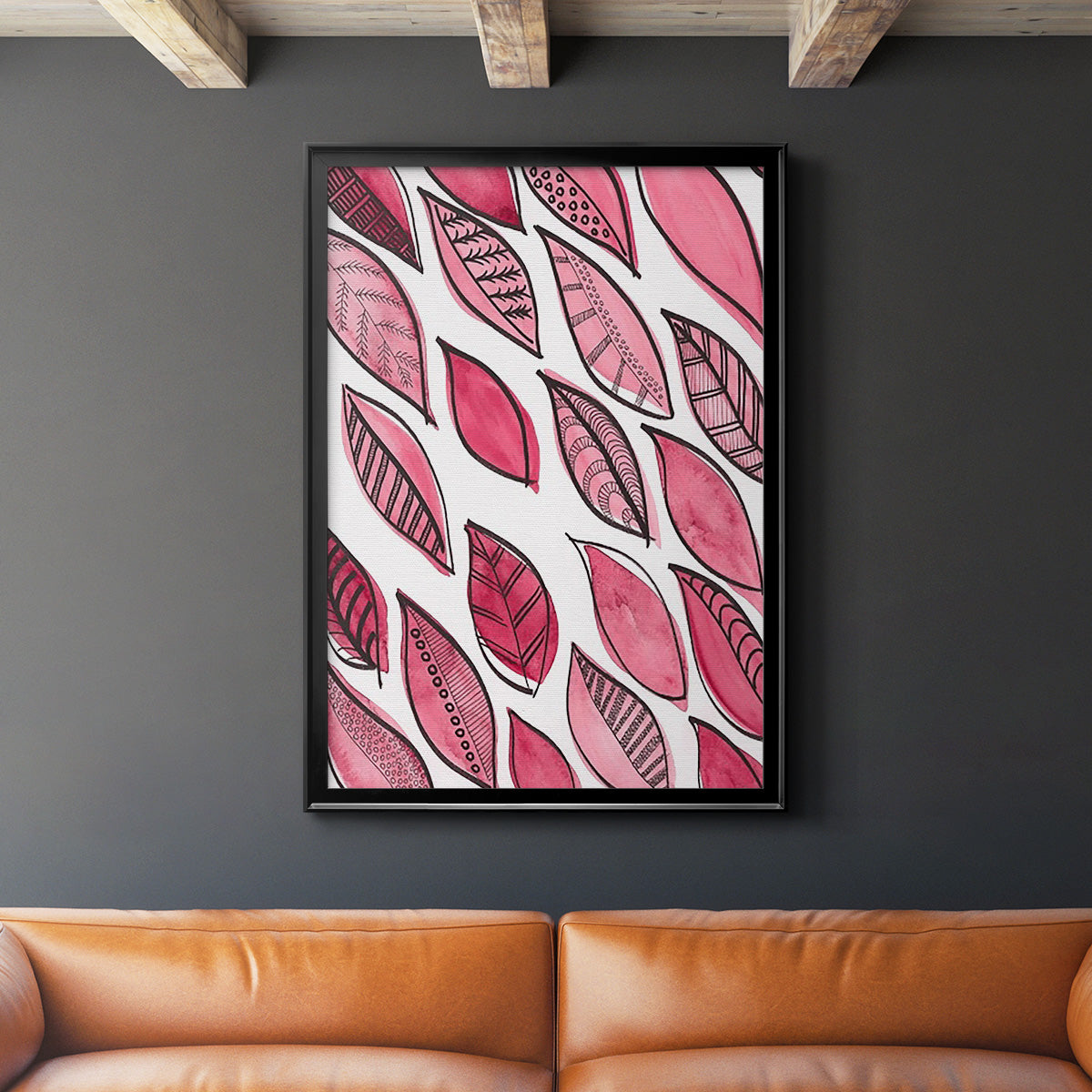 Patterned Leaf Shapes III - Modern Framed Canvas Print