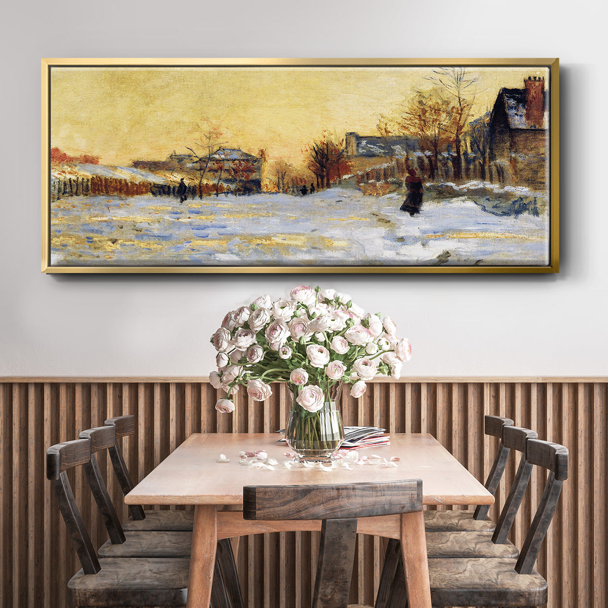 Snow Effect, The Street in Argentuil, 1875 - Floater Framed Canvas Print