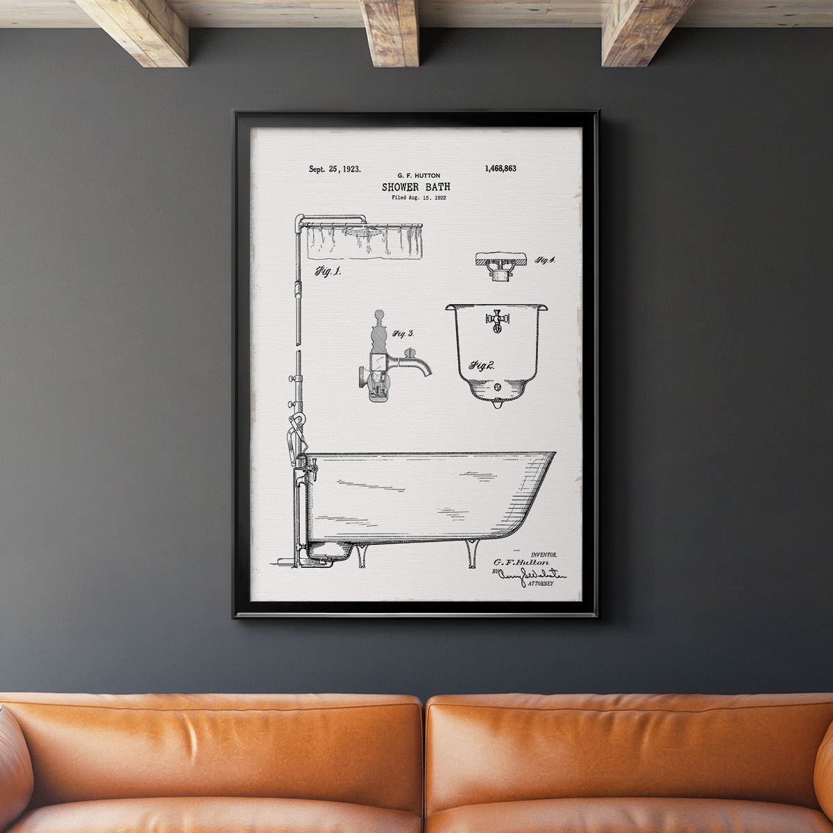 Vintage Bath I - Modern Framed Canvas Print
