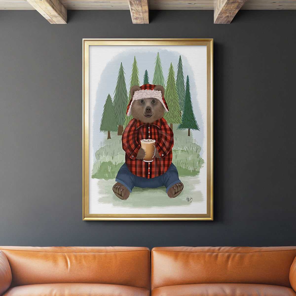 Lumberjack Bear Latte - Modern Framed Canvas Print