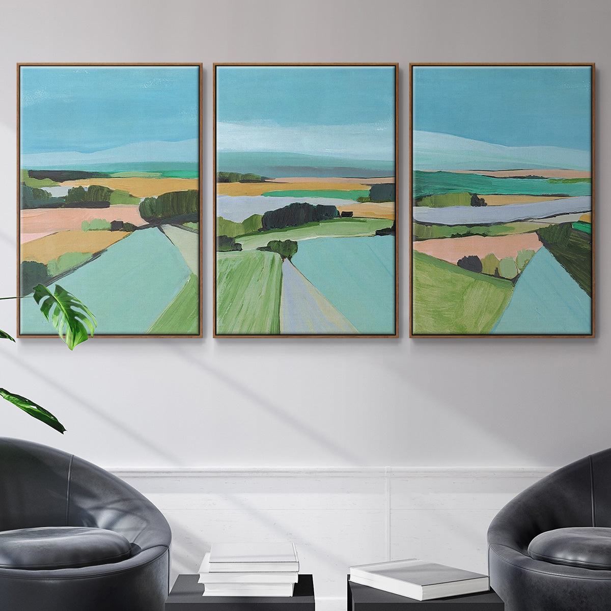 Bright Colored Countryside I - Framed Premium Gallery Wrapped Canvas L Frame 3 Piece Set - Ready to Hang