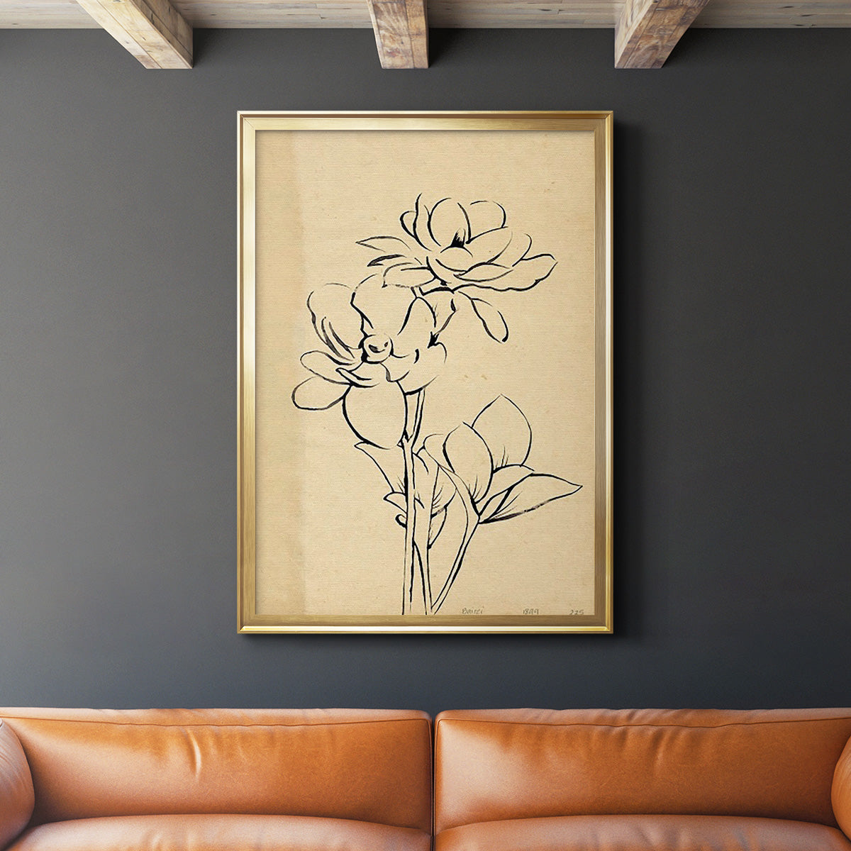 Magnolia Sketch II - Modern Framed Canvas Print
