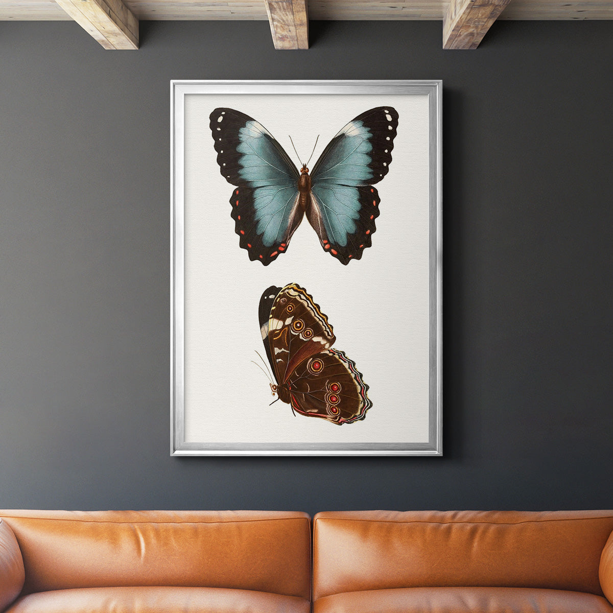 Antique Blue Butterflies IV - Modern Framed Canvas Print