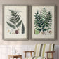 Set of two gray barnwood framed canvas prints depicting two natural-history fern plates featuring vintage fern specimens with botanical details above a sideboard in a cozy sitting room.