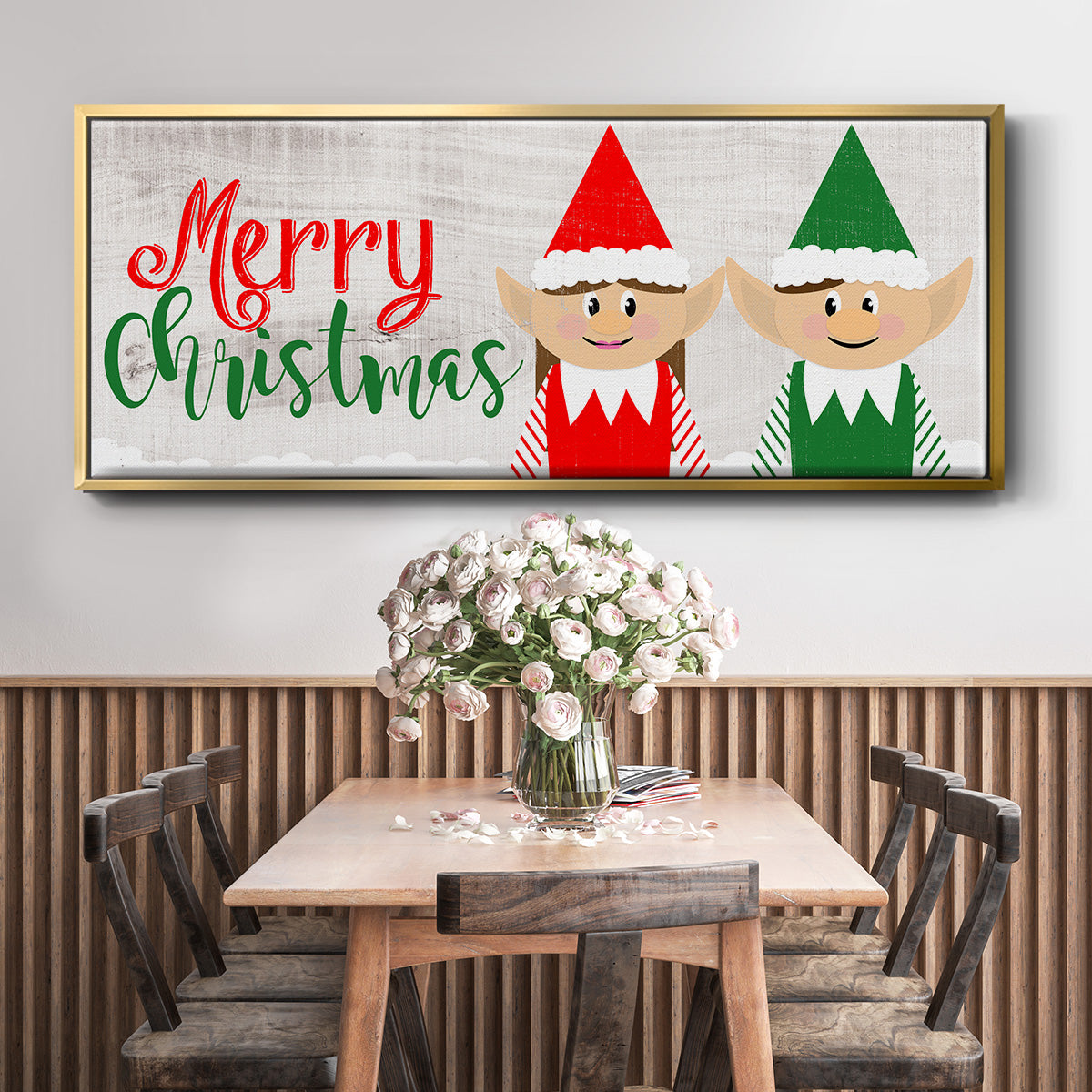 Christmas Elf Couple - Floater Framed Canvas Print