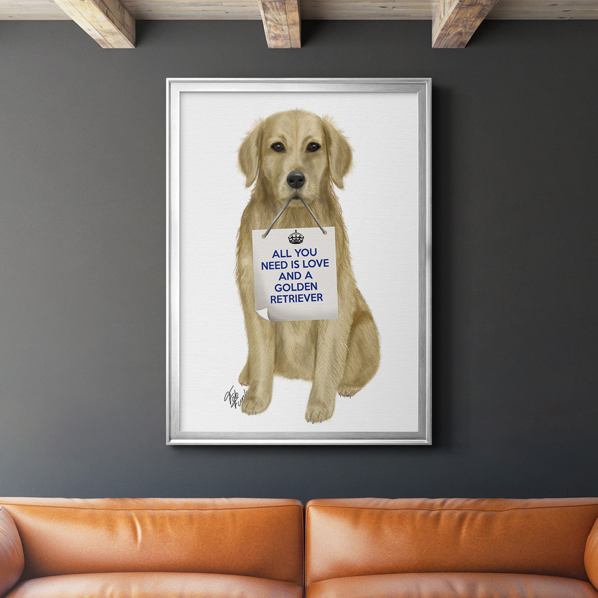 Love and Golden Retriever - Modern Framed Canvas Print