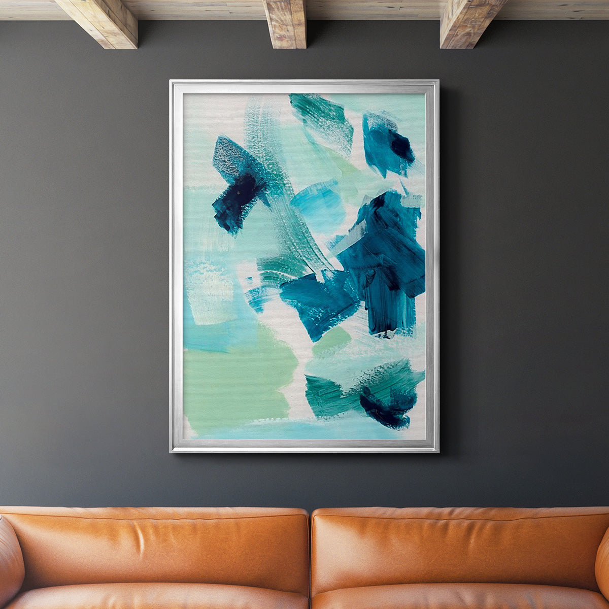 Teal Composition II - Modern Framed Canvas Print