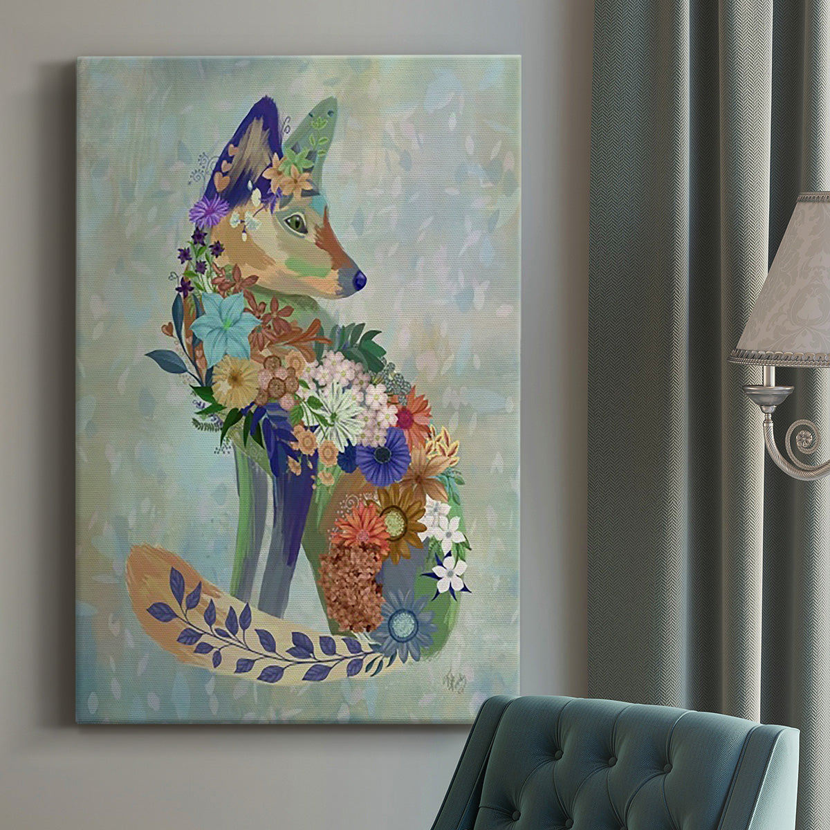 Fantastic Florals Fox, Sitting - Canvas Art Print