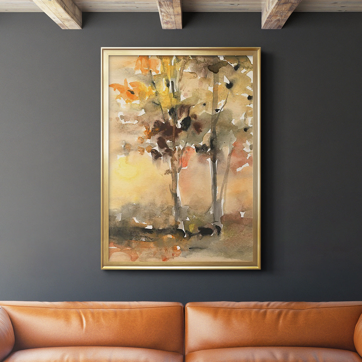 Fall Foliage Watercolor II - Modern Framed Canvas Print