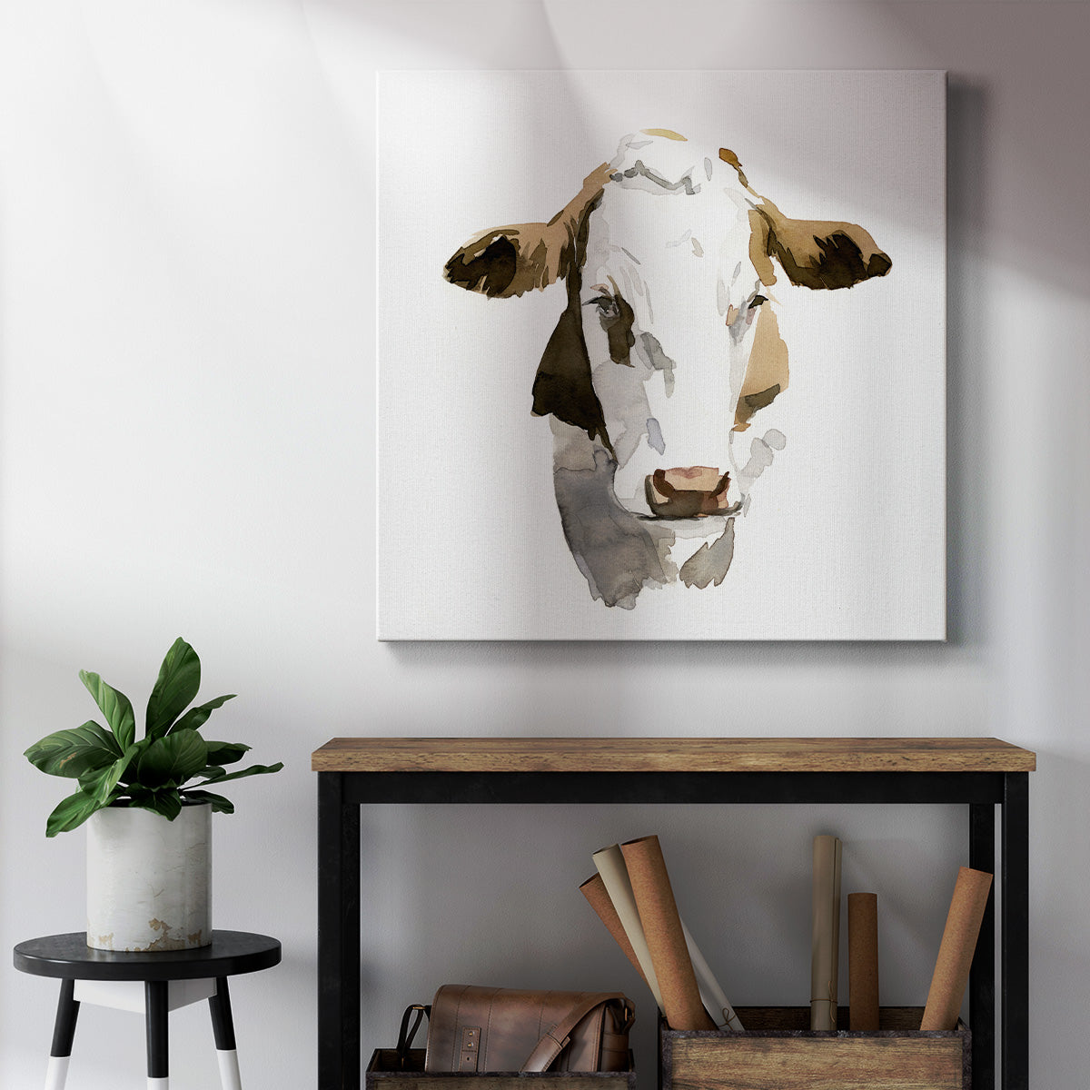 Watercolor Bovine I-Premium Gallery Wrapped Canvas - Ready to Hang