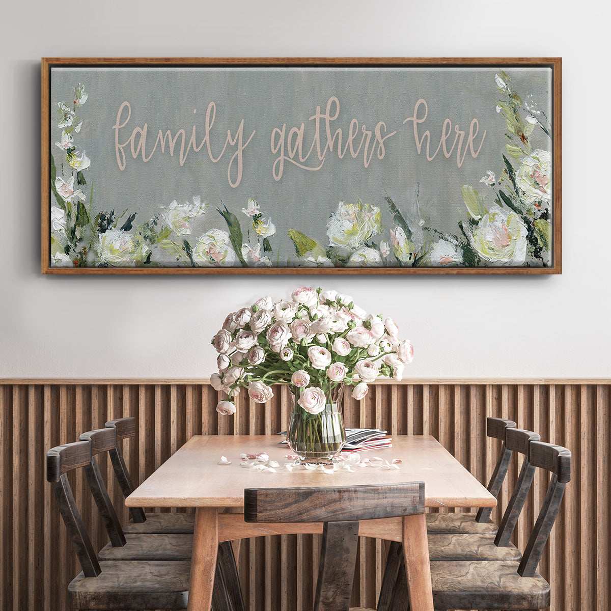 Family Gathers - Floater Framed Canvas Print