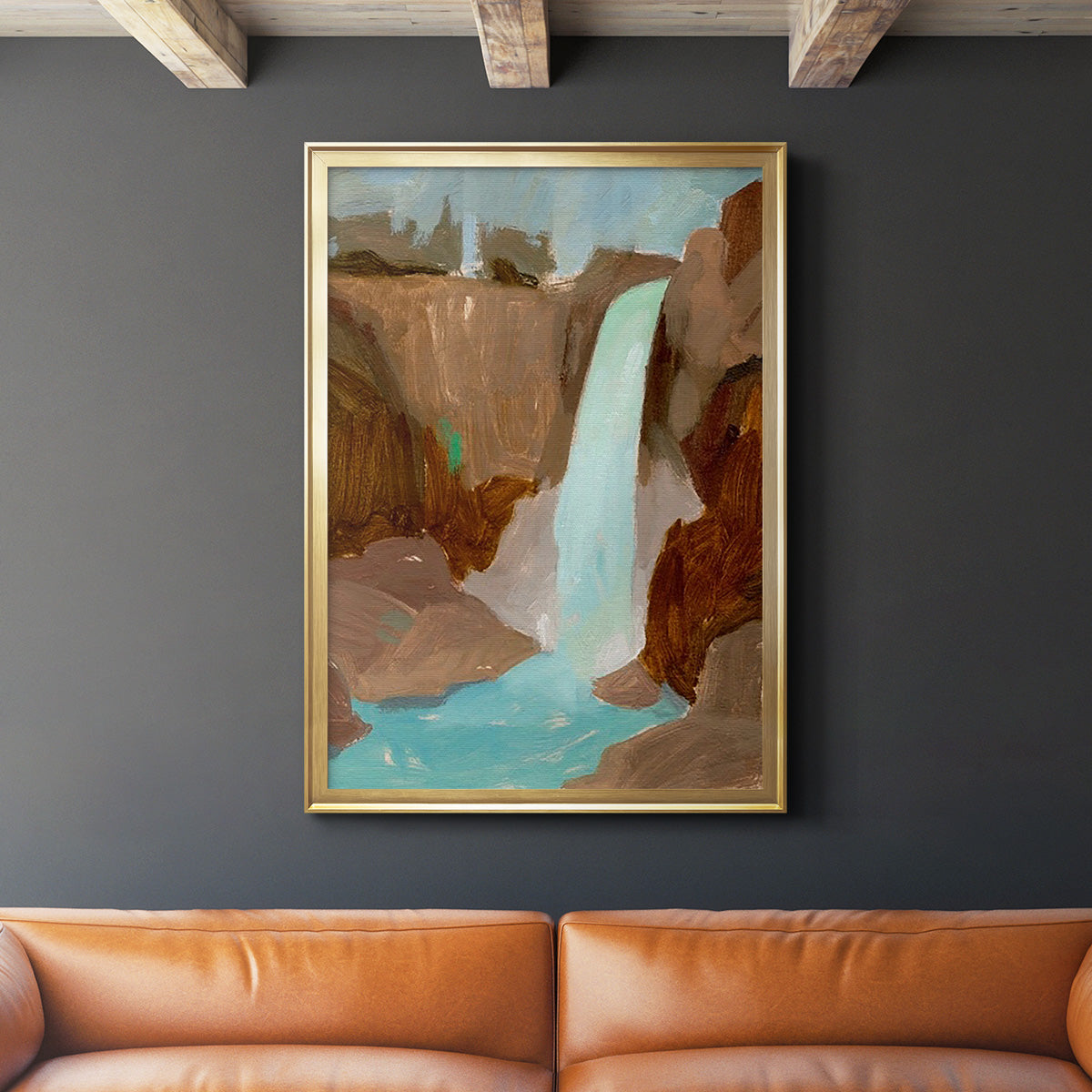 Turquoise Falls II - Modern Framed Canvas Print