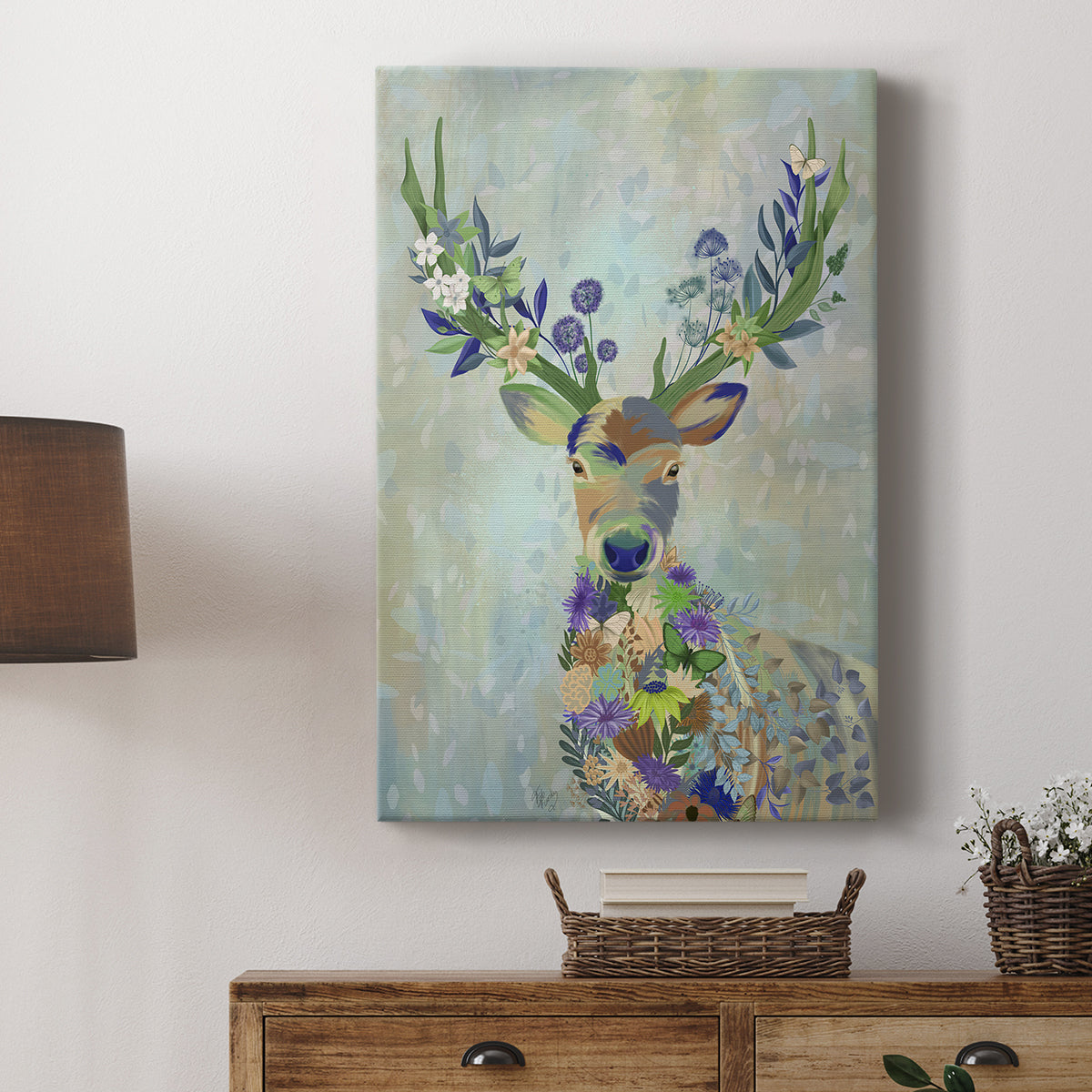 Fantastic Florals Deer, Portrait - Canvas Art Print