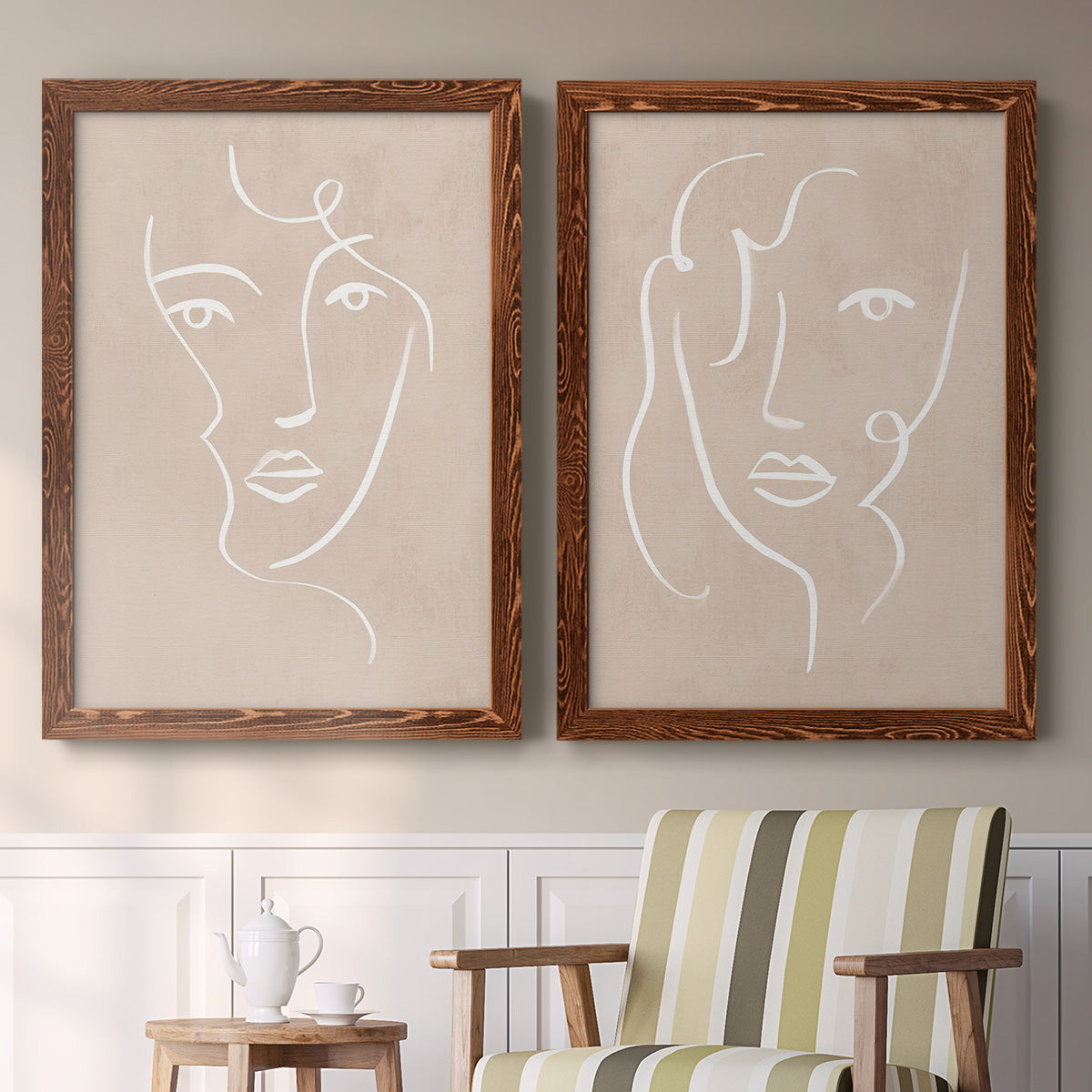 Curly Face I - Premium Framed Canvas 2 Piece Set - Ready to Hang