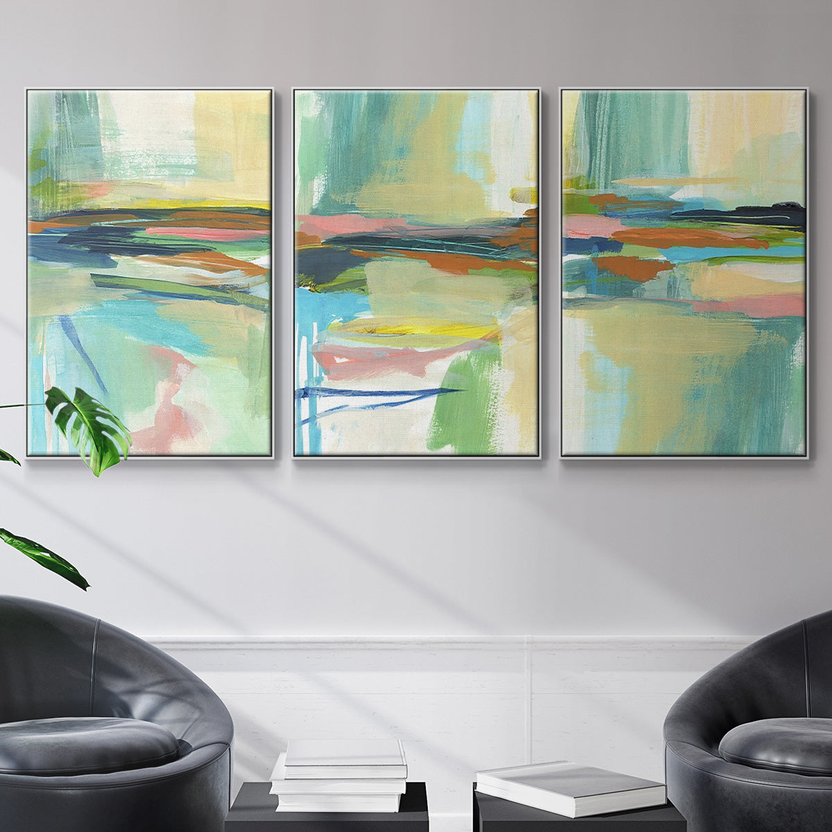 Radiant Horizon I - Framed Premium Gallery Wrapped Canvas L Frame 3 Piece Set - Ready to Hang