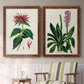 Set of two maple barnwood framed canvas prints depicting two antique botanical plate illustrations featuring colorful flowering plant specimens above a sideboard in a cozy sitting room.